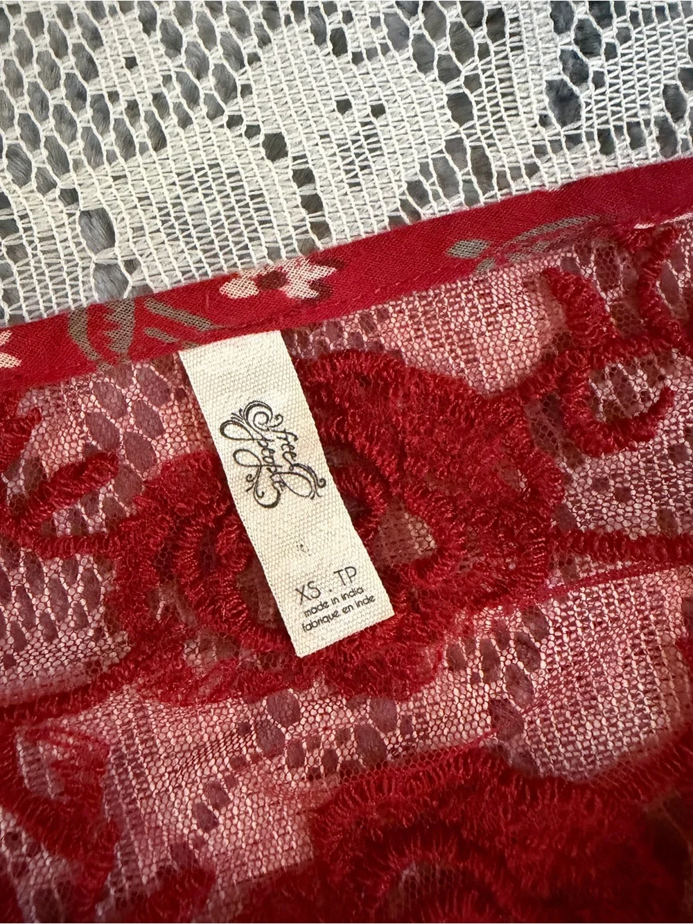 Free People Nomad Child Red Lace Inset Bell Sleeve Boho Mini Dress